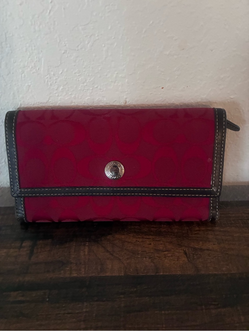 Vintage Coach RARE Y2K Red Signature Canvas Wallet with Black Trim and Snap